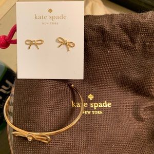 Kate Spade Gold bow earrings & bracelet